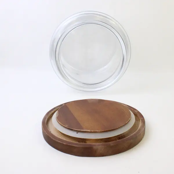 Anchor Hocking Montana Glass Storage Jar 8in Dark Wood Lid Snug Seal