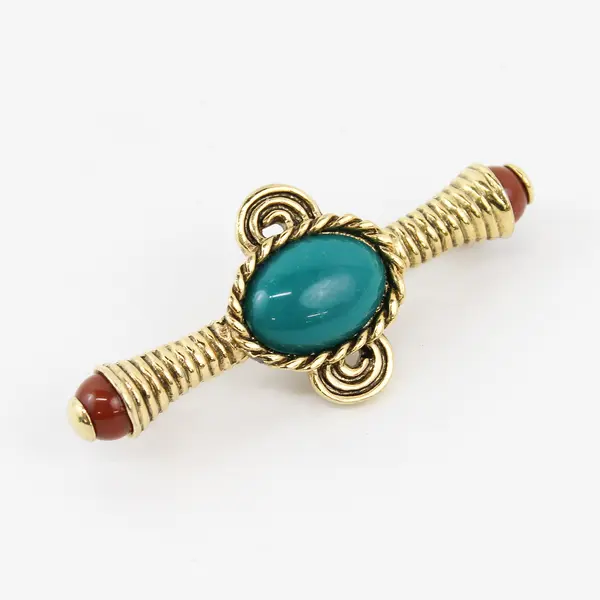 Vintage Faux Turquoise Cabochon Gold-Tone Bar Brooch