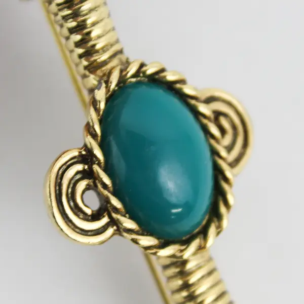 Vintage Faux Turquoise Cabochon Gold-Tone Bar Brooch