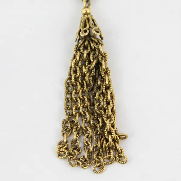 Amber Glass Stones Gold-Tone Tassel Brooch Costume Jewelry
