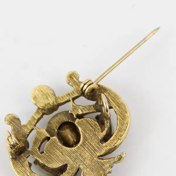 Amber Glass Stones Gold-Tone Tassel Brooch Costume Jewelry