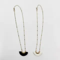 Set of 2 Matching Black & White Fringe Gold-Tone Necklaces 21" 