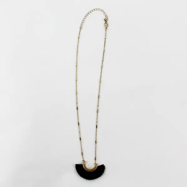 Set of 2 Matching Black & White Fringe Gold-Tone Necklaces 21" 