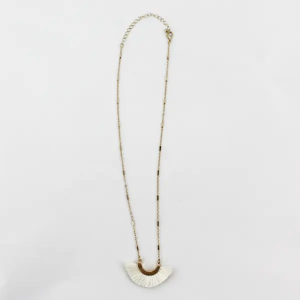 Set of 2 Matching Black & White Fringe Gold-Tone Necklaces 21" 