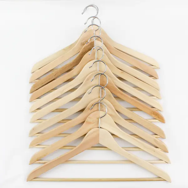 Lot of 10 Adult Size Wooden Suit Hangers Trouser Bar Beige