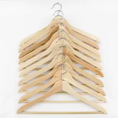 Lot of 10 Adult Size Wooden Suit Hangers Trouser Bar Beige