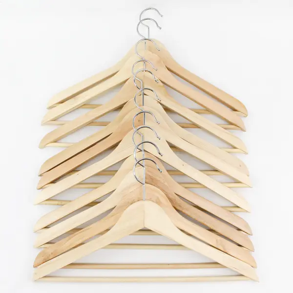 Lot of 10 Adult Size Wooden Suit Hangers Trouser Bar Beige