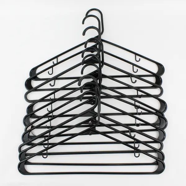 Lot of 10 Black Plastic Clothes Hangers with Strap Hooks