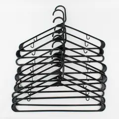 Lot of 10 Black Plastic Clothes Hangers with Strap Hooks