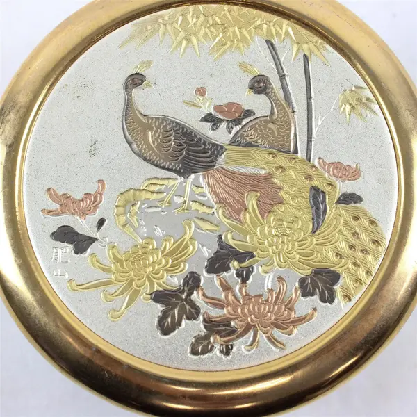 Art Of Chokin Japan Handmade Traditional Metal Engraved Round Trinket Box 4"