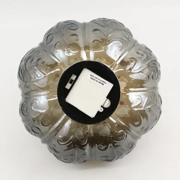 Iridescent Smoky Gray Glass Battery Operated Light Up Pumpkin Vine Pattern 9.5"