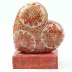 Handcrafted India Red Heart Shaped Carved Stone Figure/Statue Bookend 5.5" Tall