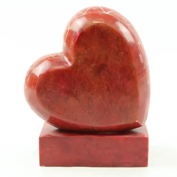 Handcrafted India Red Heart Shaped Carved Stone Figure/Statue Bookend 5.5" Tall