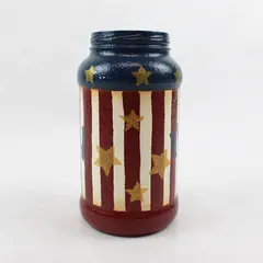 Hand-Painted Patriotic Themed Glass Jar w/ Stars & Stripes Design