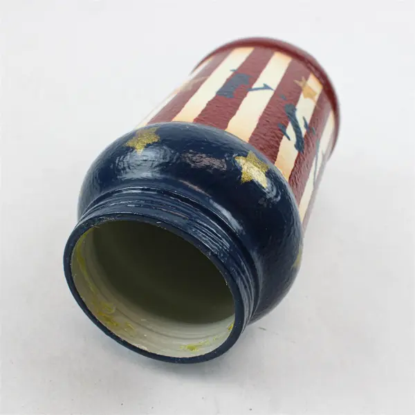 Hand-Painted Patriotic Themed Glass Jar w/ Stars & Stripes Design