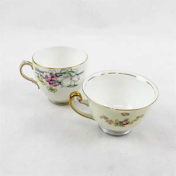 Lot of 2 Bone China Teacups Victoria C&E Daffodil & Meito Hand-Painted Gold