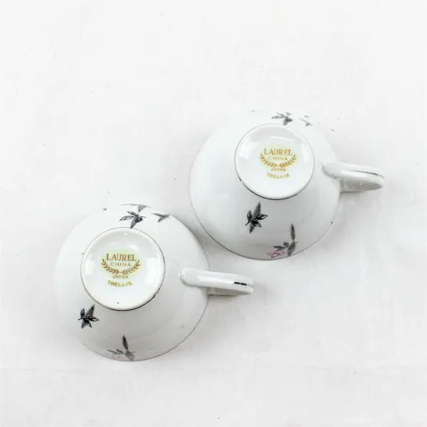 Set of 2 Laurel China Trellis Teacups Gold Trim Vintage