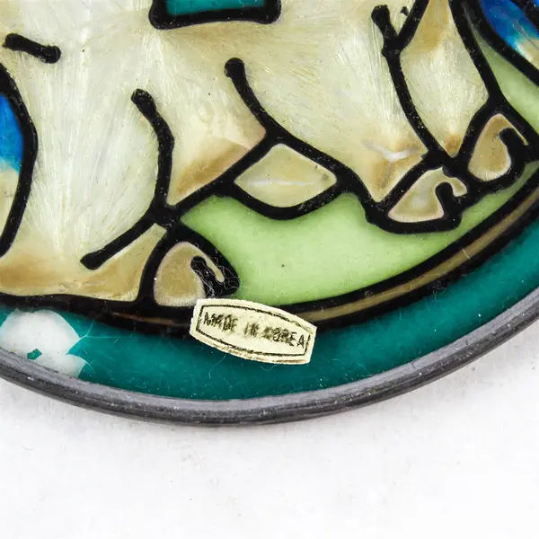 Hanging Stained Glass Suncatcher Blue Ribbon Piglet w/ Blue Flowers 3.5"