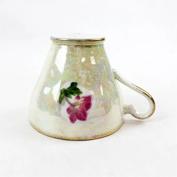 Vintage Iridescent Porcelain Teacup Pink Floral Design Gold Trim