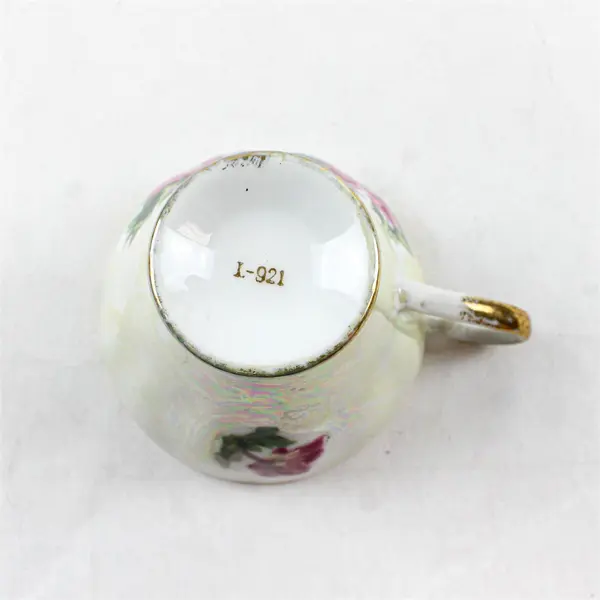 Vintage Iridescent Porcelain Teacup Pink Floral Design Gold Trim