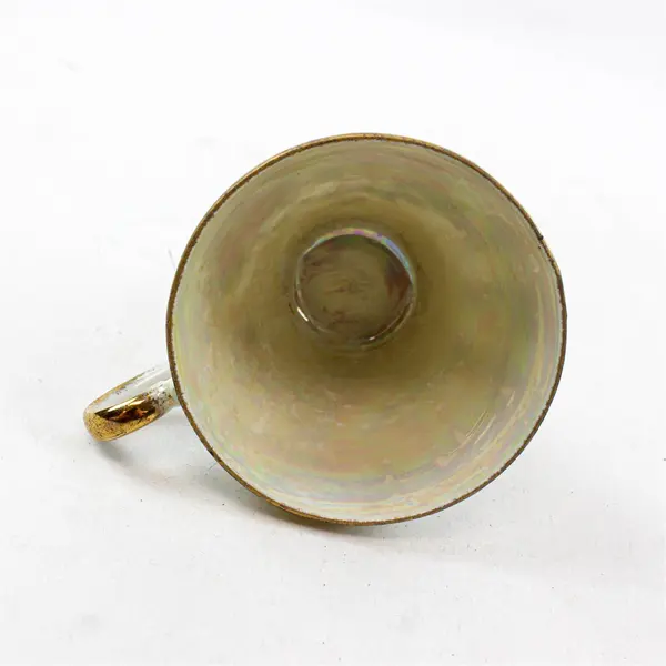 Vintage Iridescent Porcelain Teacup Pink Floral Design Gold Trim