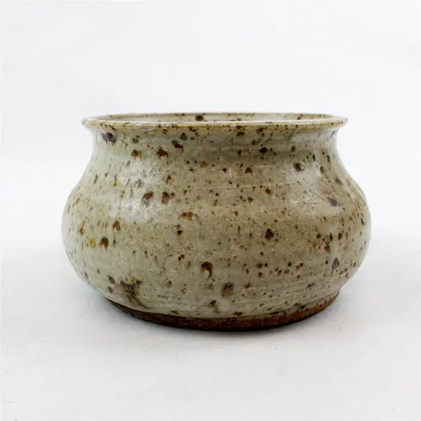 Speckled White & Brown Pottery Bowl Handmade Rustic Farmhouse 4.75in