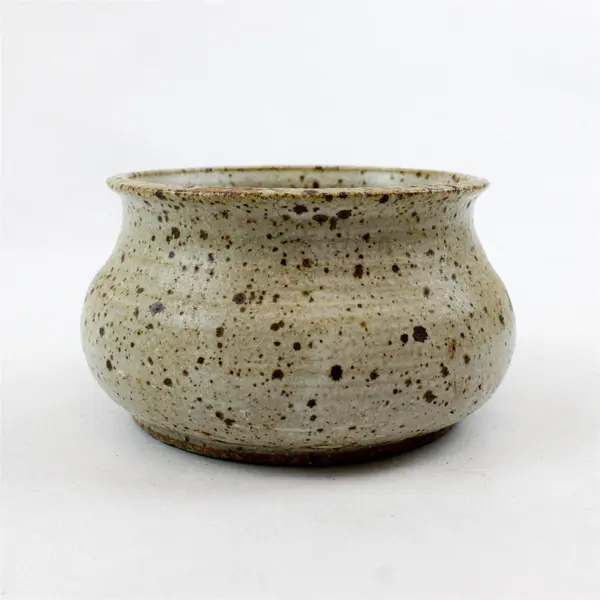 Speckled White & Brown Pottery Bowl Handmade Rustic Farmhouse 4.75in