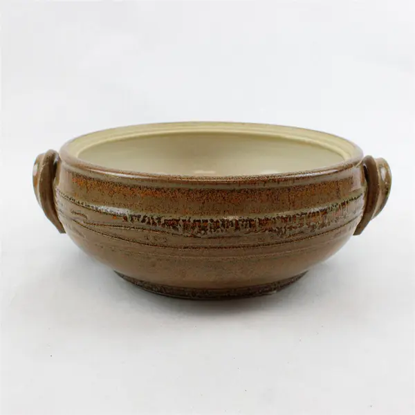 Handmade Studio Pottery Pot Mottled Brown Beige Glaze w/ Handles 10.75"