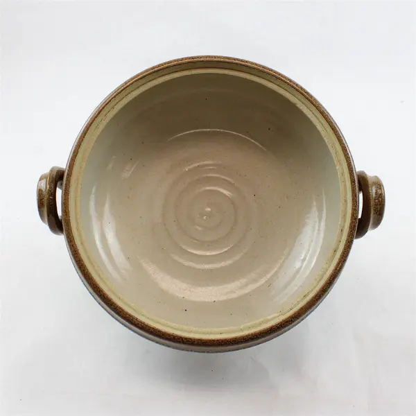 Handmade Studio Pottery Pot Mottled Brown Beige Glaze w/ Handles 10.75"