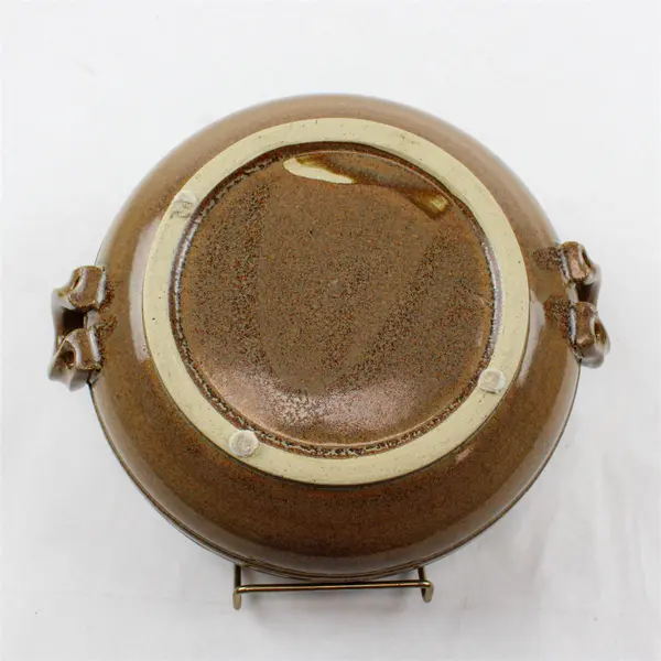 Handmade Studio Pottery Pot Mottled Brown Beige Glaze w/ Handles 10.75"