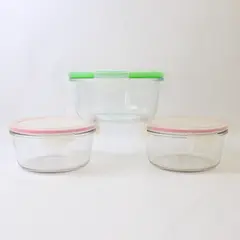Lot Of 3 Snapware & Pyrex Clear Round Glass Food Storage Containers Kitchen