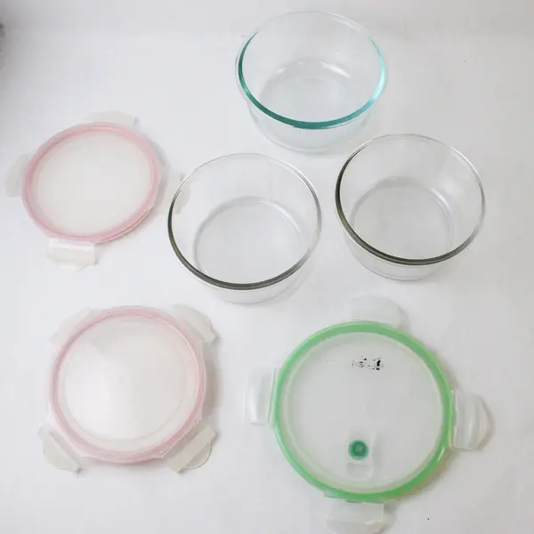 Lot Of 3 Snapware & Pyrex Clear Round Glass Food Storage Containers Kitchen