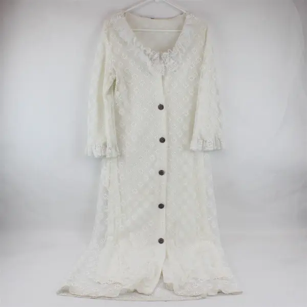 VTG J.C. Penney Womens White Lace Button-Front Robe Misses M Flawed