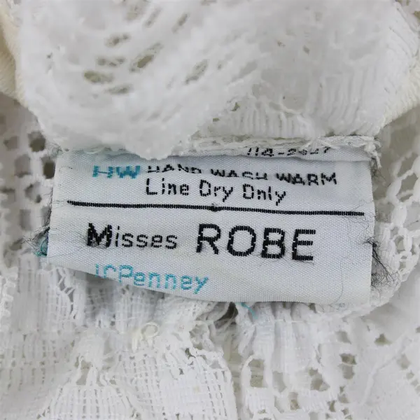 VTG J.C. Penney Womens White Lace Button-Front Robe Misses M Flawed