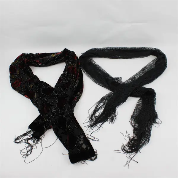 Lot of 2 Black Gothic Fringed Scarf Shawls Flawed