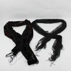 Lot of 2 Black Gothic Fringed Scarf Shawls Flawed