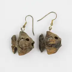 Teak Wood Marble Fish Dangle Earrings
