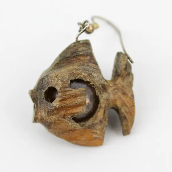 Teak Wood Marble Fish Dangle Earrings