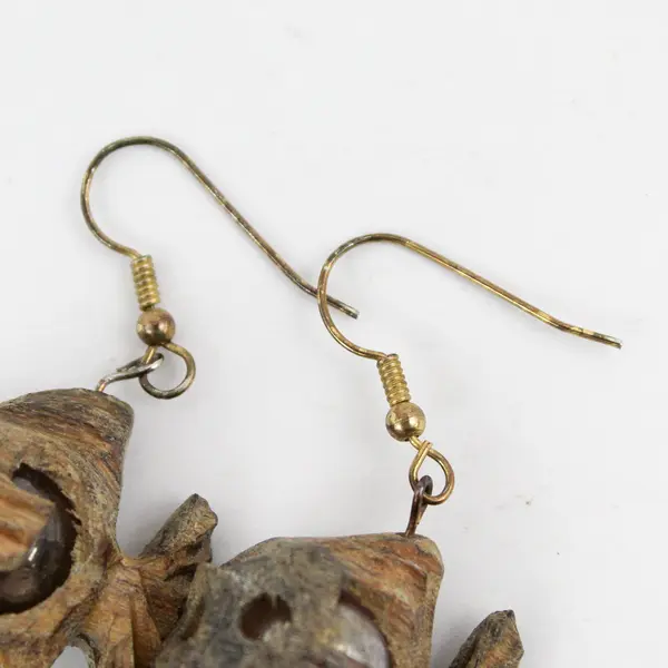 Teak Wood Marble Fish Dangle Earrings