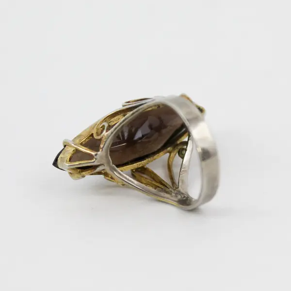 Vintage Silver Marquise Smoky Quartz Ring Size 5.5