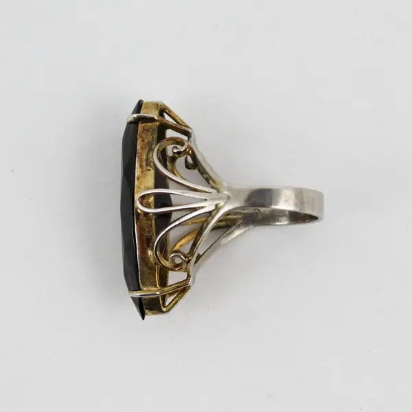 Vintage Silver Marquise Smoky Quartz Ring Size 5.5