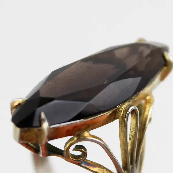 Vintage Silver Marquise Smoky Quartz Ring Size 5.5