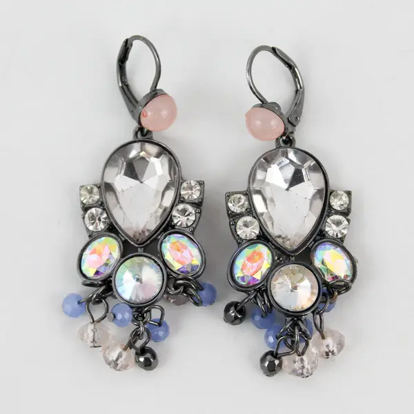 Vintage Teardrop Crystal And Bead Dangle Earrings