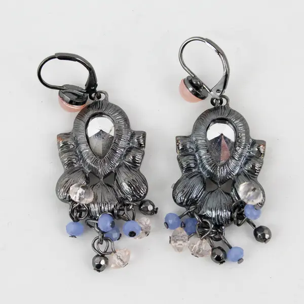 Vintage Teardrop Crystal And Bead Dangle Earrings