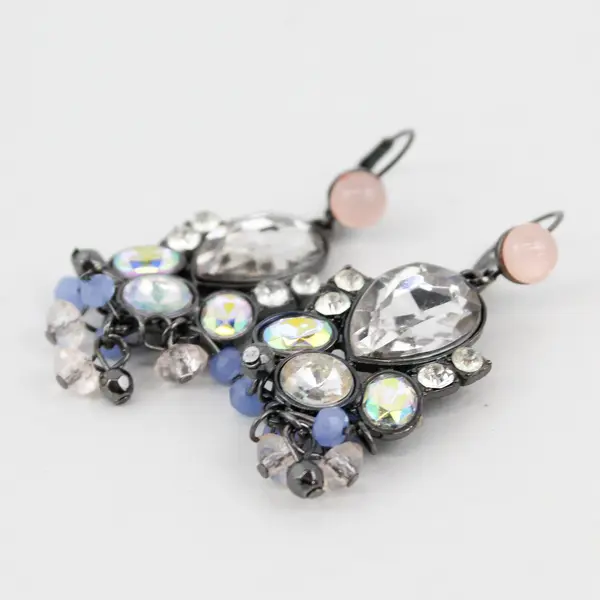 Vintage Teardrop Crystal And Bead Dangle Earrings