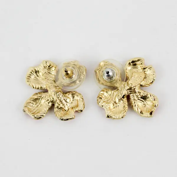 Vintage Giovanni White And Pink Enamel Dogwood Stud Earrings