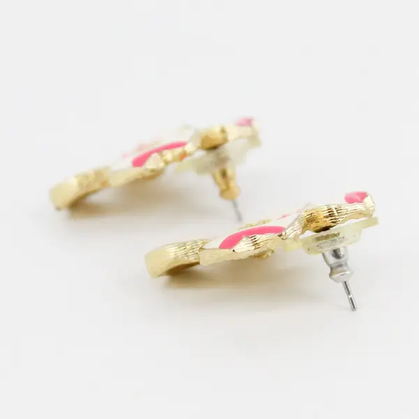 Vintage Giovanni White And Pink Enamel Dogwood Stud Earrings