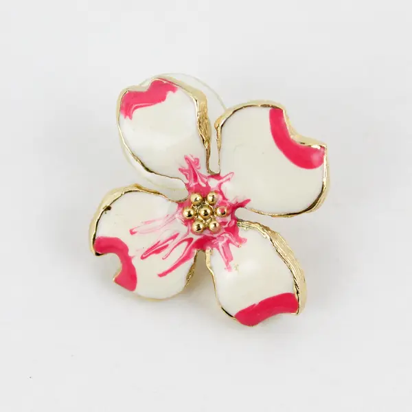 Vintage Giovanni White And Pink Enamel Dogwood Stud Earrings