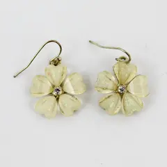Acrylic Plumeria Floral Drop Earrings Rhinestone Center