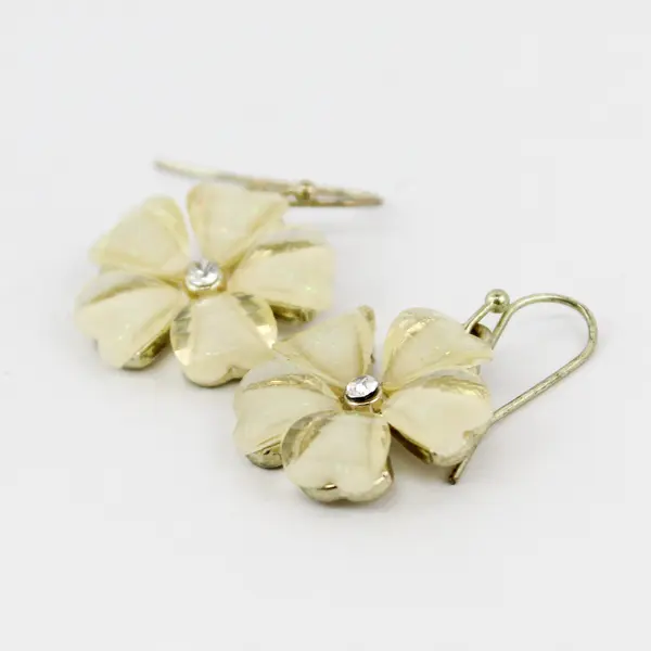 Acrylic Plumeria Floral Drop Earrings Rhinestone Center